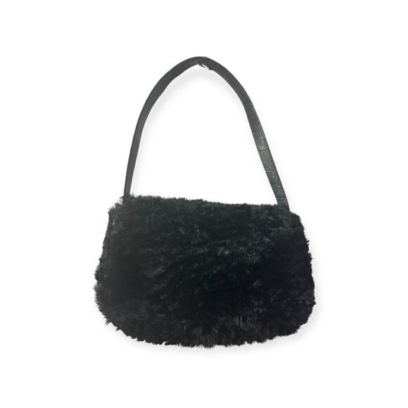 Black Curly Lamb Fur Handbag, Flap,‎ Lizard Print Leather handle. - Picture 2 of 9